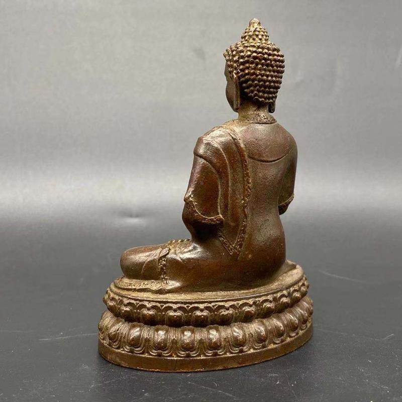 Vintage Brass Sitting Buddha Figurine Small Sakyamuni Statue for Collection