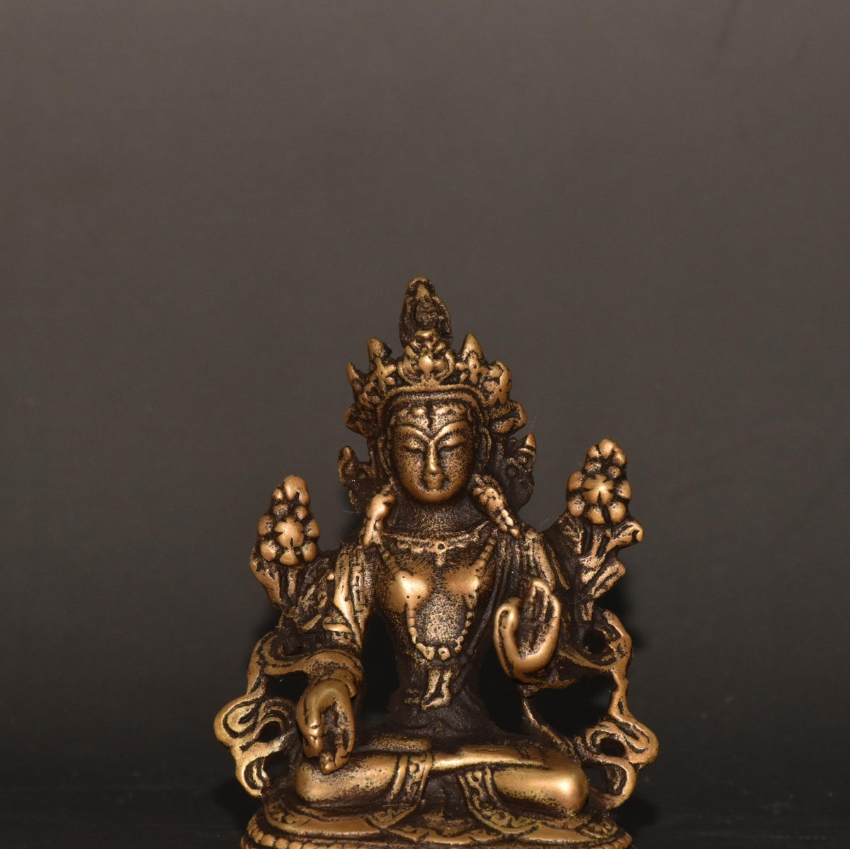 Brass White Tara Buddha Statue 2.17×3.15in 120g Tibetan Buddhist Decor