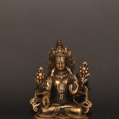 Brass White Tara Buddha Statue 2.17×3.15in 120g Tibetan Buddhist Decor