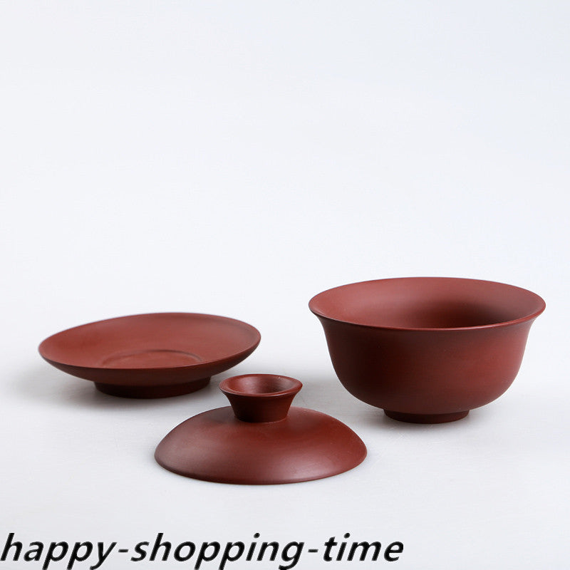 Chinese yixing zisha gaiwan purple grit tureen with cup saucer lid 120ml China