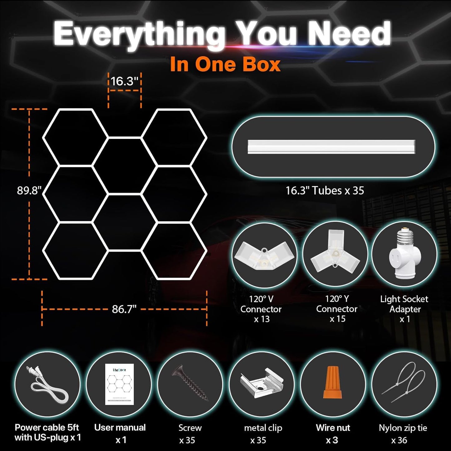 Hexagon Garage Lights: 248W 35 Pack 8 Grids LED Garage Lights - Easy Install 650