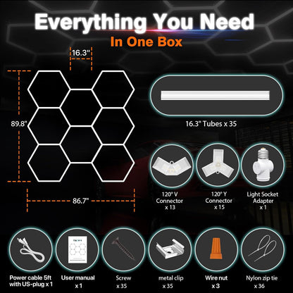 Hexagon Garage Lights: 248W 35 Pack 8 Grids LED Garage Lights - Easy Install 650