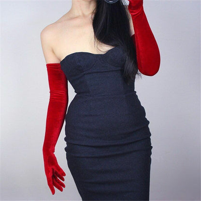 Fashion Velvet Gloves 22/40/50/60/70cm Long Opera Women Elastic Touchscreen Mitt