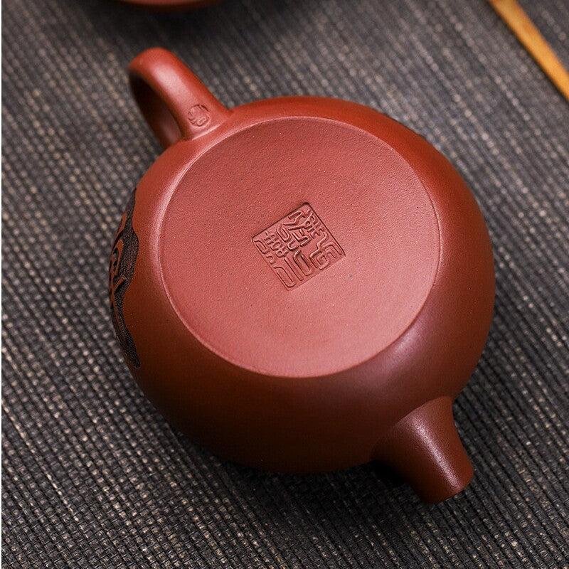 120ml Hanwa pot big opening handmade carved real yixing zisha dragon blood clay