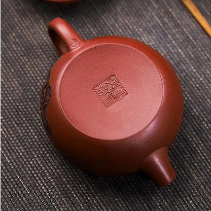 120ml Hanwa pot big opening handmade carved real yixing zisha dragon blood clay