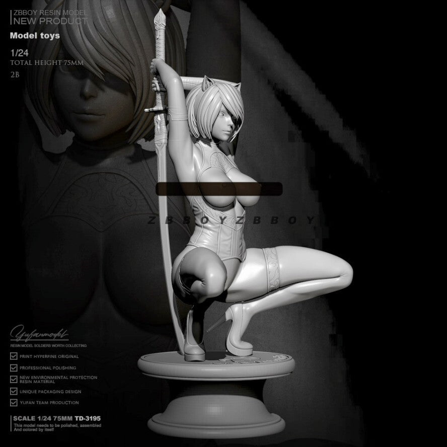 1/24 resin figures model Beauty Sword 2B Unassembled Unpainted