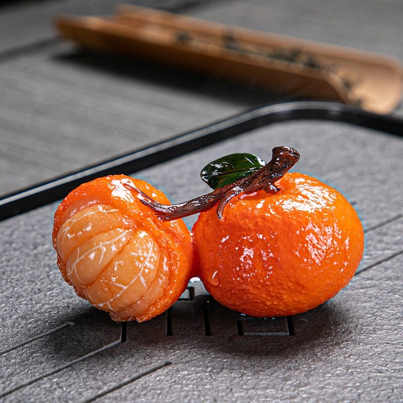 Chinese Resin Color Changing Tea Pet Lucky Orange Model Tea Figurine Ornament