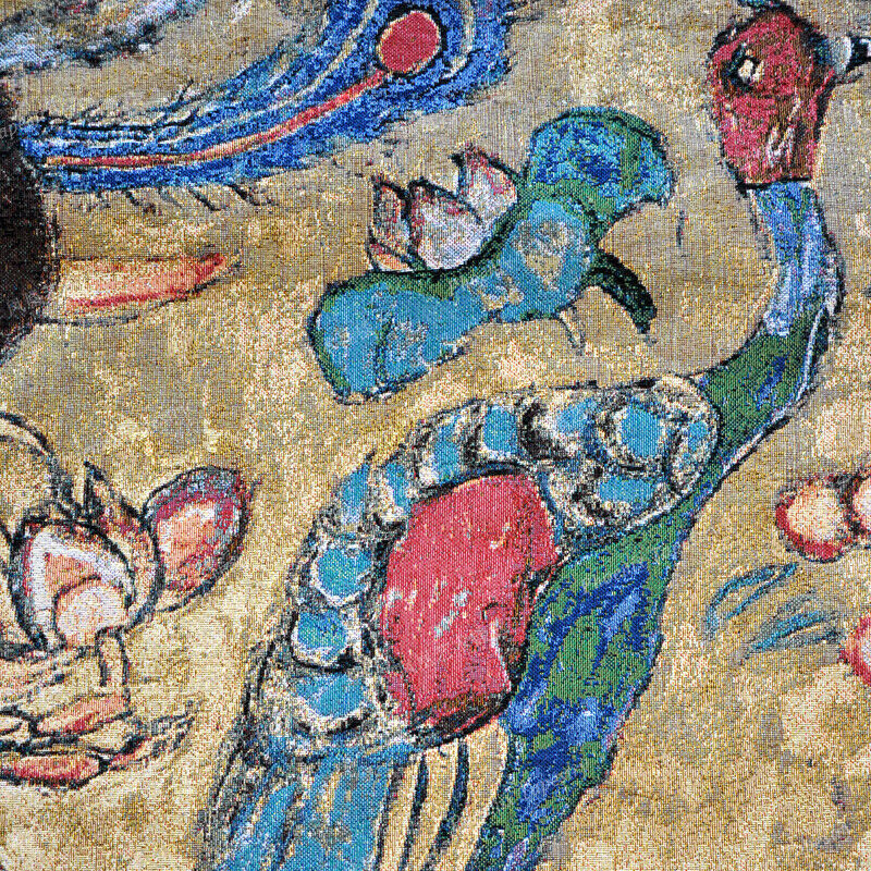 Beautiful Women with Fan KLIMT Jacquard Wall Hanging Tissue 52.8 inches x 52.8 inches-