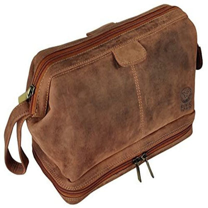 RUSTIC TOWN Genuine Leather Travel Cosmetic Bag - Hygiene Medium, Brown