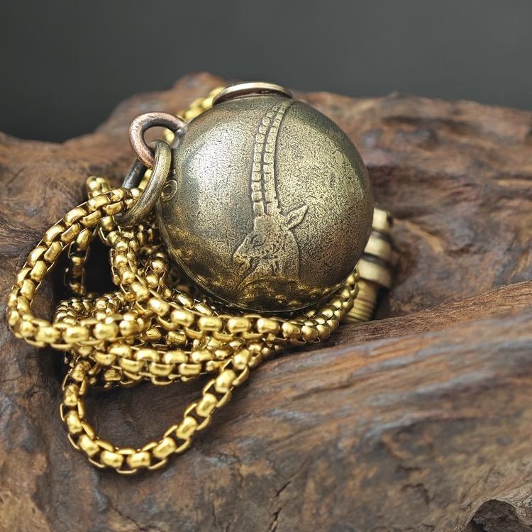Vintage Brass Goat Flask Pendant Slovenia Coin Charm Necklace