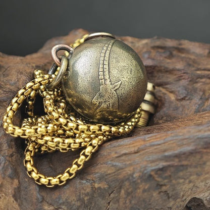 Vintage Brass Goat Flask Pendant Slovenia Coin Charm Necklace