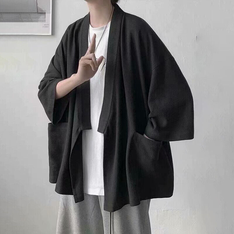 Men Japanese Kimono Coat Loose Cape Cloak Top Baggy Oversize Jacket Robe Outwear