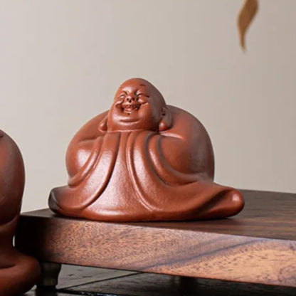 Purple Clay Tea Pet Small Buddha Figurine Handmade 9.3cm Sculpture Craft Tea Set