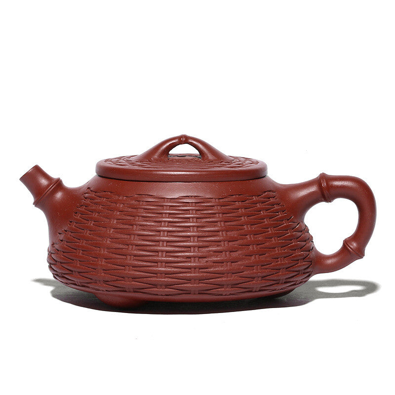 China Yixing Zisha Pottery Clovershrub Clay Handmade 220cc Bamboo Grain Teapot