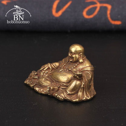 1.7"in Bronze Big Belly Laughing Maitreya Buddha Statue Brass Figurines