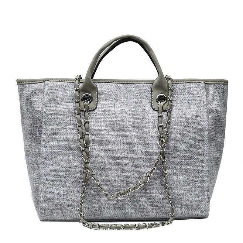 Casual Large Capacity Tote Chains Women Handbags Luxury Canvas Lady Shoulder Bag