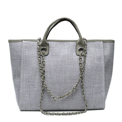 Casual Large Capacity Tote Chains Women Handbags Luxury Canvas Lady Shoulder Bag