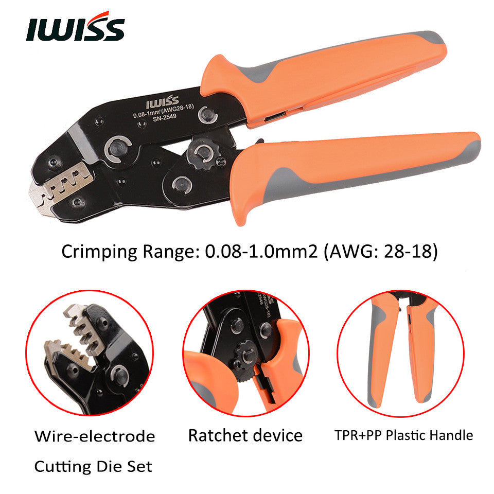IWISS SN-2549 AWG28-18 Terminal Crimper Pliers Ratcheting Wire Crimping Tool