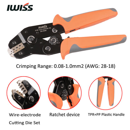 IWISS SN-2549 AWG28-18 Terminal Crimper Pliers Ratcheting Wire Crimping Tool