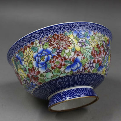 Collect Chinese Qing Dynasty Porcelain Blue and White Famille Rose Flowers Bowl