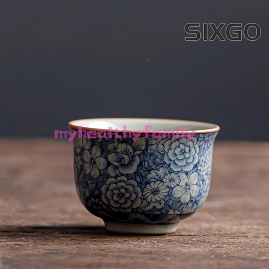 Old Pottery Clay Blue and White Tea Cup Ceramic Single Tea Cup Handmade
