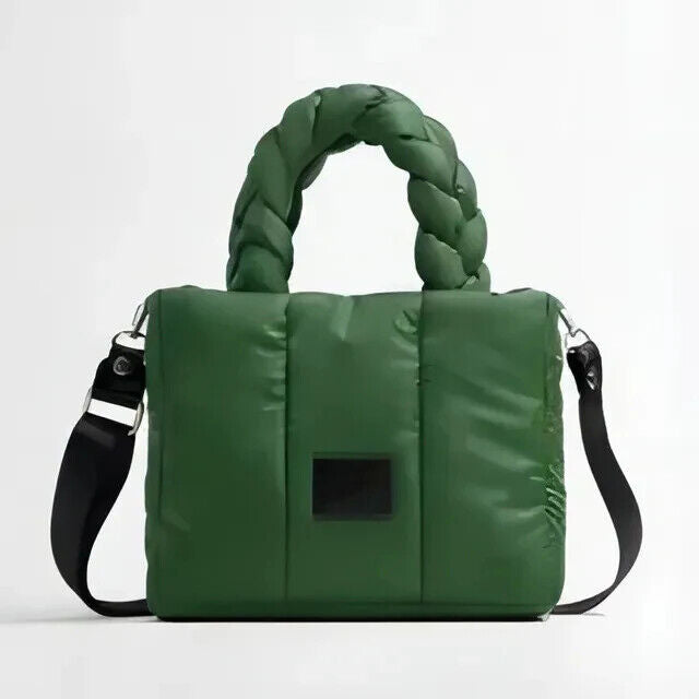Quilted Tote Bags Women Down Handbags Woven Handle Shoulder Bag Winter Bag