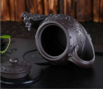 6.89" Traditional Chinese Dragon Kettle Handmade Purple Clay Kung Fu Teapot Gift