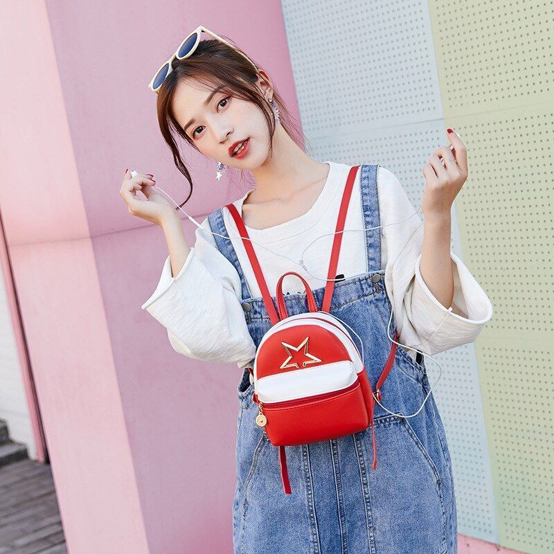 Leather Backpack Red Small Cute Purse Brand Shoulder Bag Red Blue Gray Green 1PC