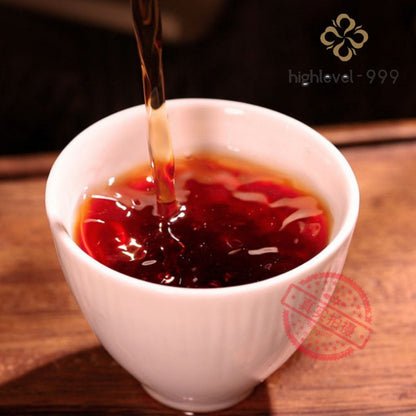 357G Ripe Pu'er Tea Cake Lanyin Old Menghai Ancient Tree Qizi Tea Cake -