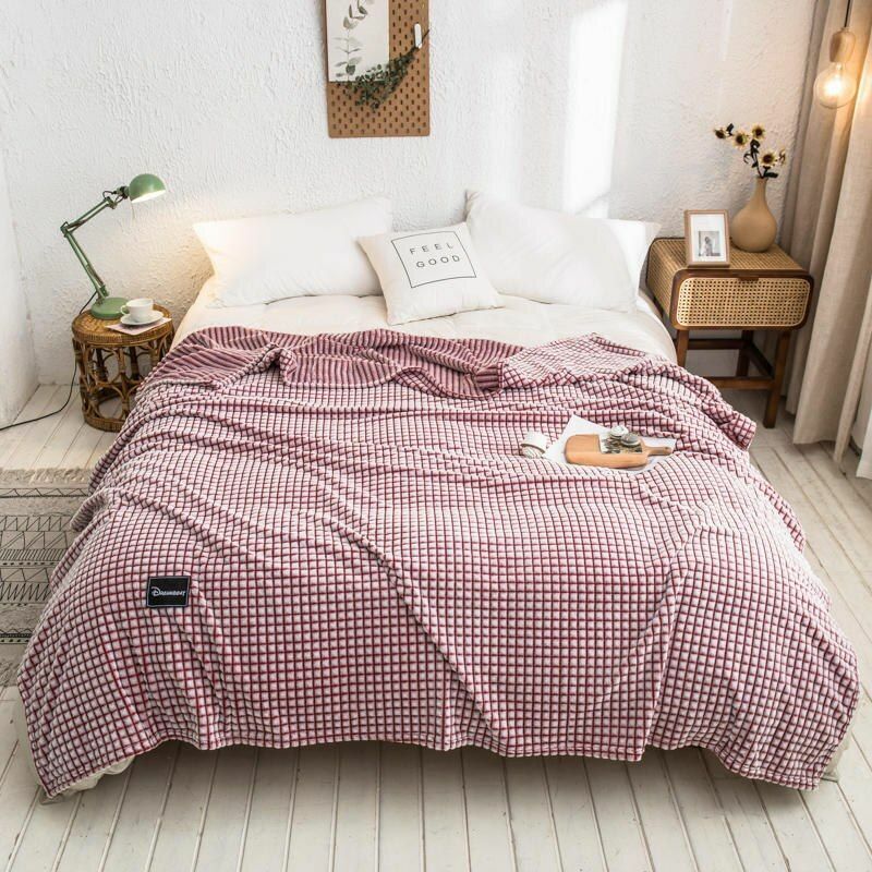 Blankets Plaid Beds Coral Fleece Gray Color Single/Queen/King Flannel Bedspreads