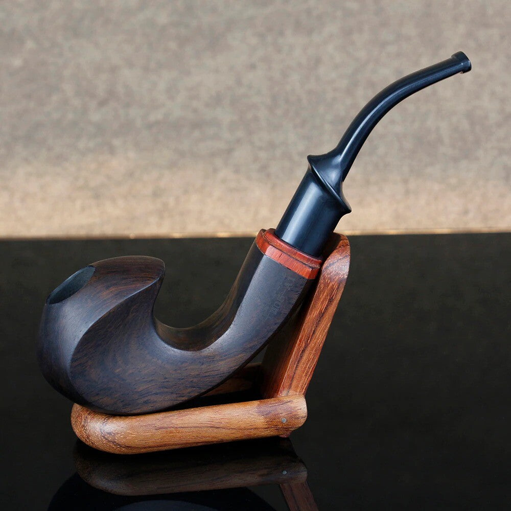 Natural Filter Ebony Wooden Smoking Pipe Handmade Bent Wood Tobacco Pipes 9mm