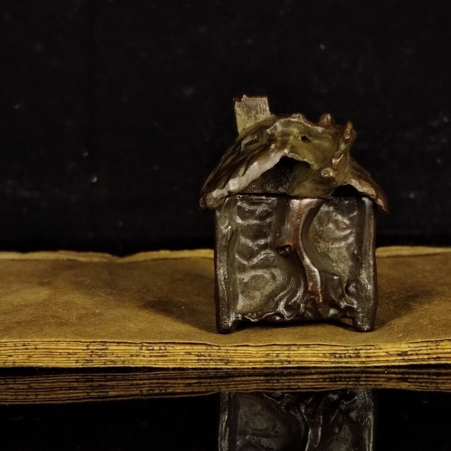Chinese Antique Bronze Handheld Tree House Incense Burner Statue Ornament