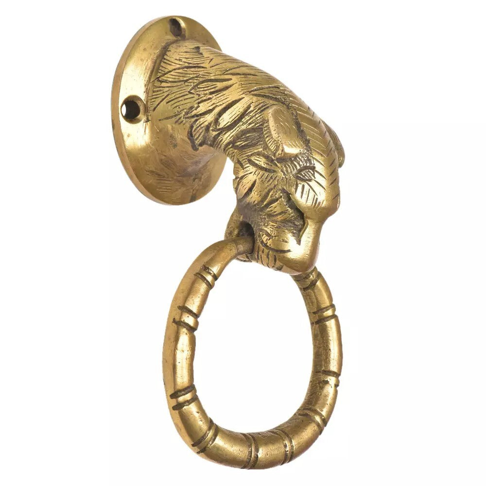 Antique Look Tiger Head Brass Ring Door Knocker Door Bell Home Decor