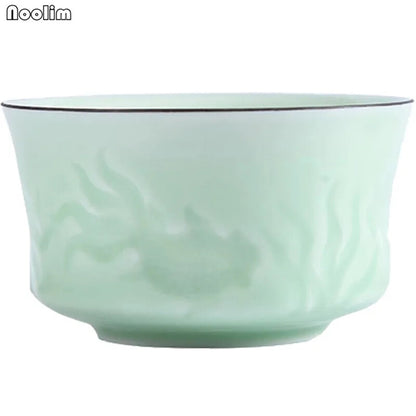 80ml Ceramic Hand Carved Teacup Jingdezhen Celadon Master Tea Cups Creative
