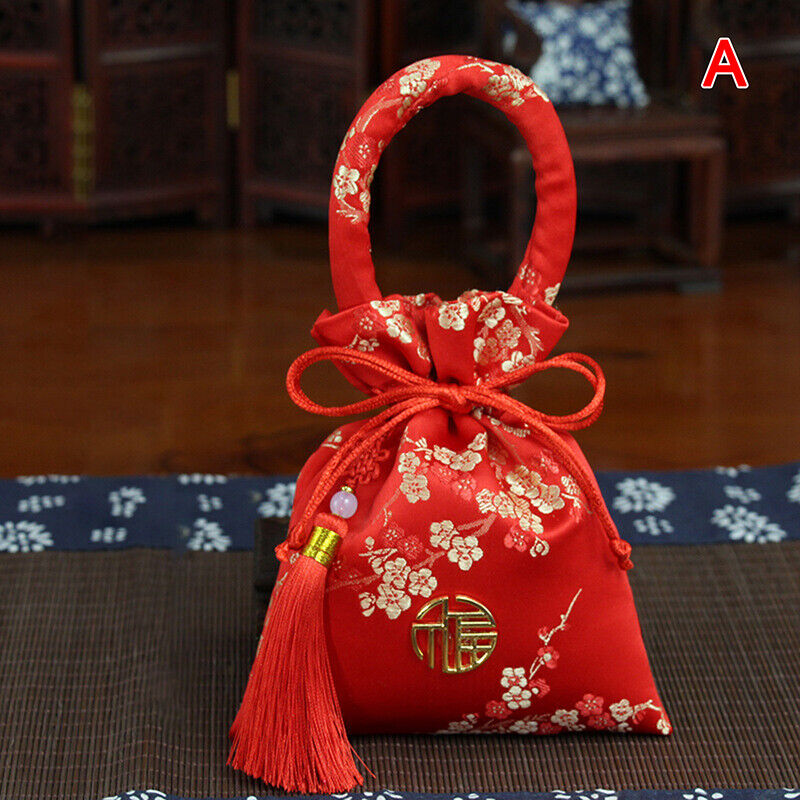14x11cm Portable Brocade Wedding Candy Bag Package Bag Drawstring Red Candy BN8