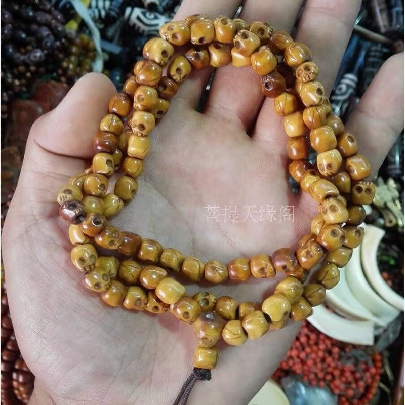 Vintage 108 Bead Buddhism Tibetan Yak Bone Skull Meditation Prayer Mala Necklace
