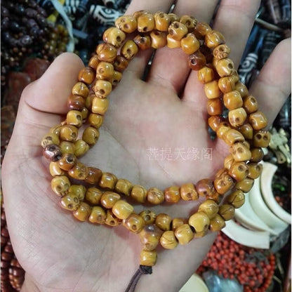 Vintage 108 Bead Buddhism Tibetan Yak Bone Skull Meditation Prayer Mala Necklace