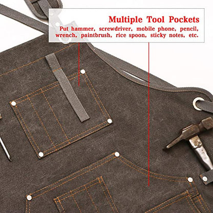 Multi-Pocket Canvas Apron Fits Woodworker Aprons, Mechanic & DIY Enthusiast