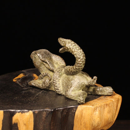 Collection chinese bronze snake PK rabbit statue home decoration tea pet