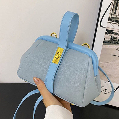 Luxury Orange Synthetic Leather Small Handbag Clutch Silver Clip Bag Gold Blue