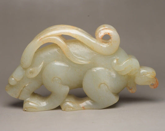 Chinese Old Natural Hetian Jade Carved Sculpture Exquisite Beast Statue Art Rare