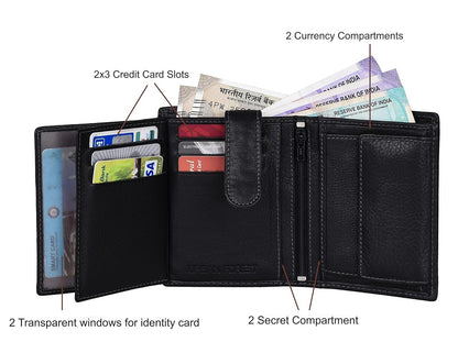 New Black Bi-Fold Leather Men's Wallet RFID Protection Gift Item
