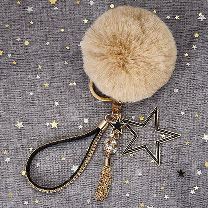 Pompom Star Key Chain Fluffy Faux Fur Ball Keyring Bag Pendant Fluffy Keyring