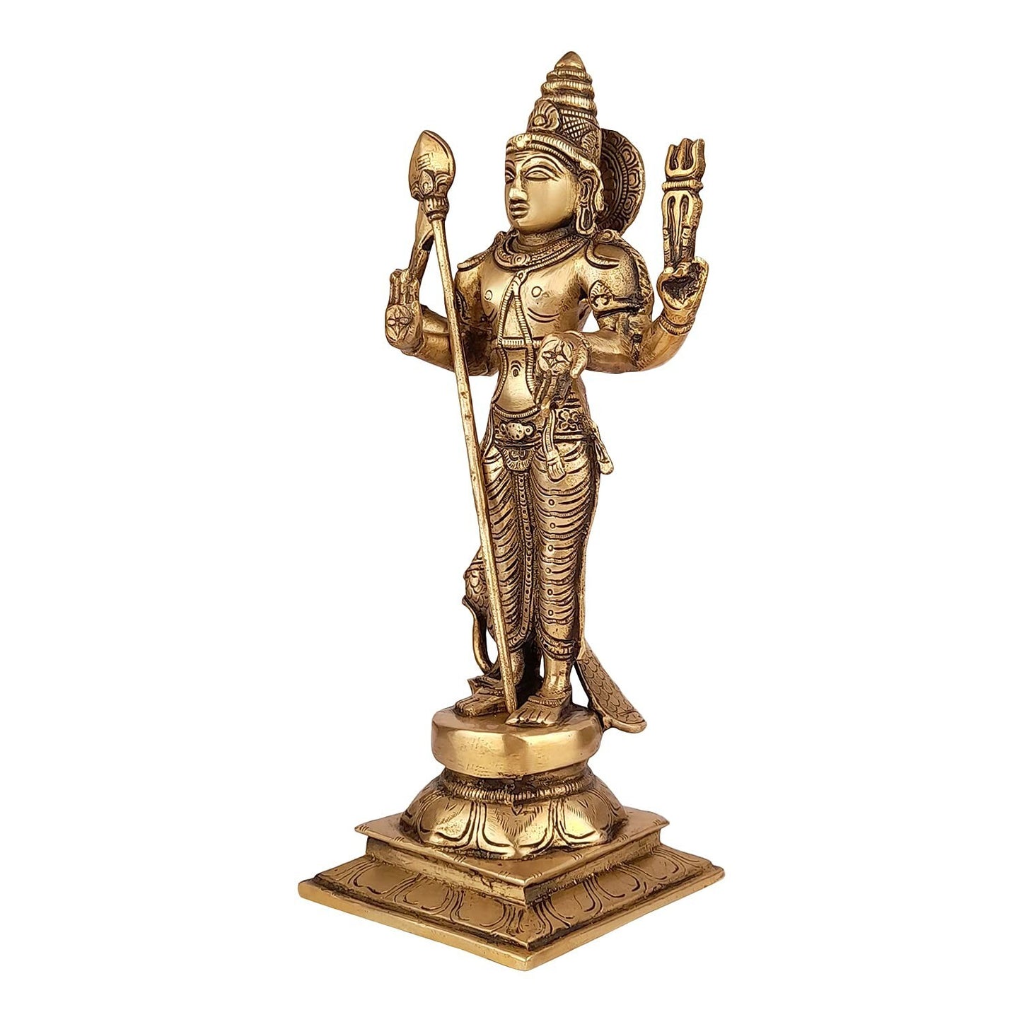 Hindu God Brass Lord Murugan Kartikeya Standing Idol with Peacock Figurine