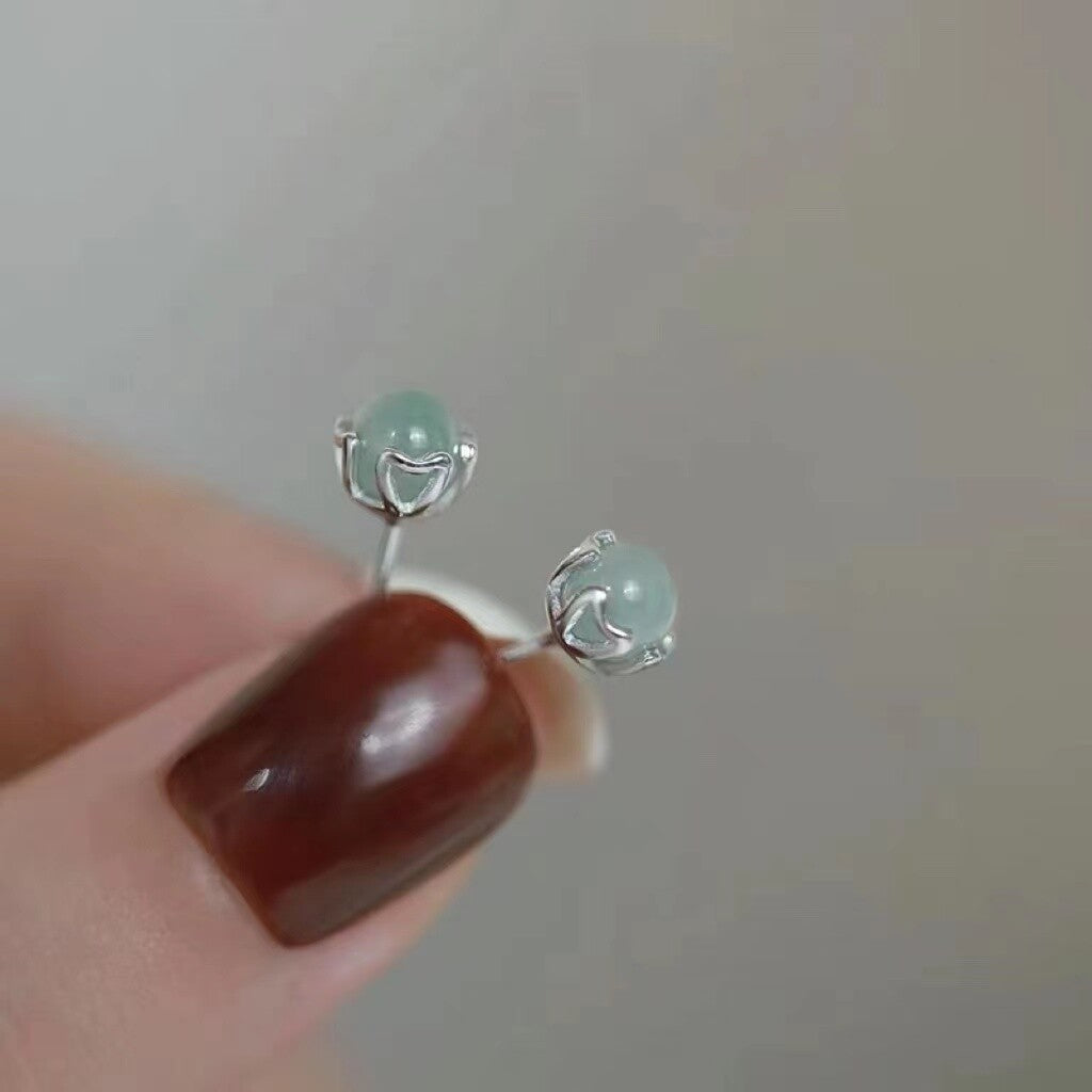 Women's Natural 6Mm Jade Heart Shaped Earrings 925 Sterling Silver