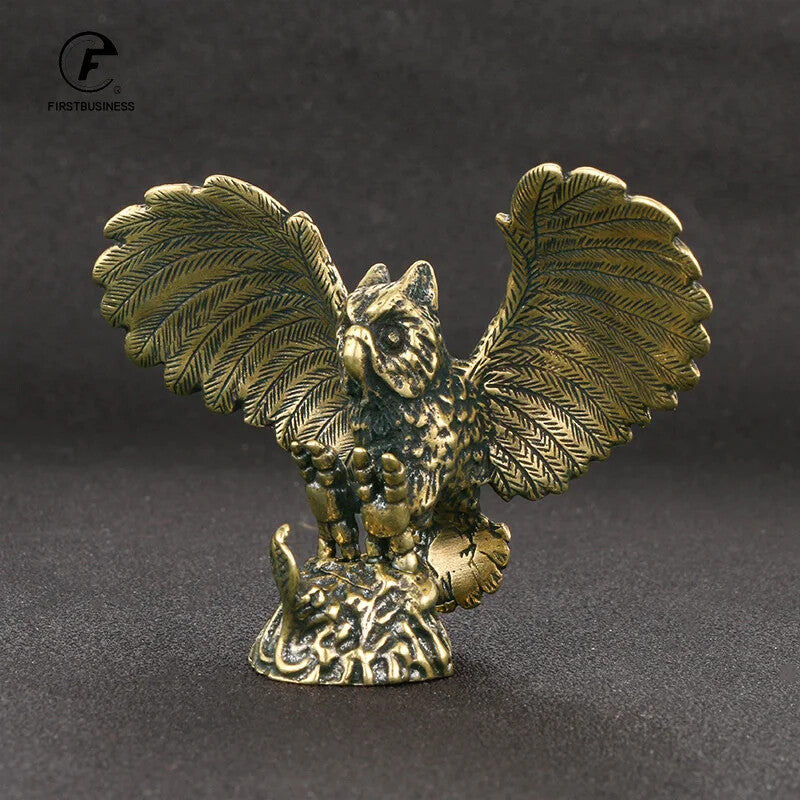 Solid Brass Owl Figurine Miniature Tea Pet Arts Crafts Desktop Small Decoration