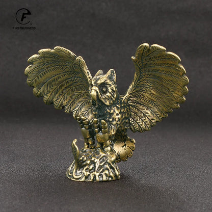 Solid Brass Owl Figurine Miniature Tea Pet Arts Crafts Desktop Small Decoration