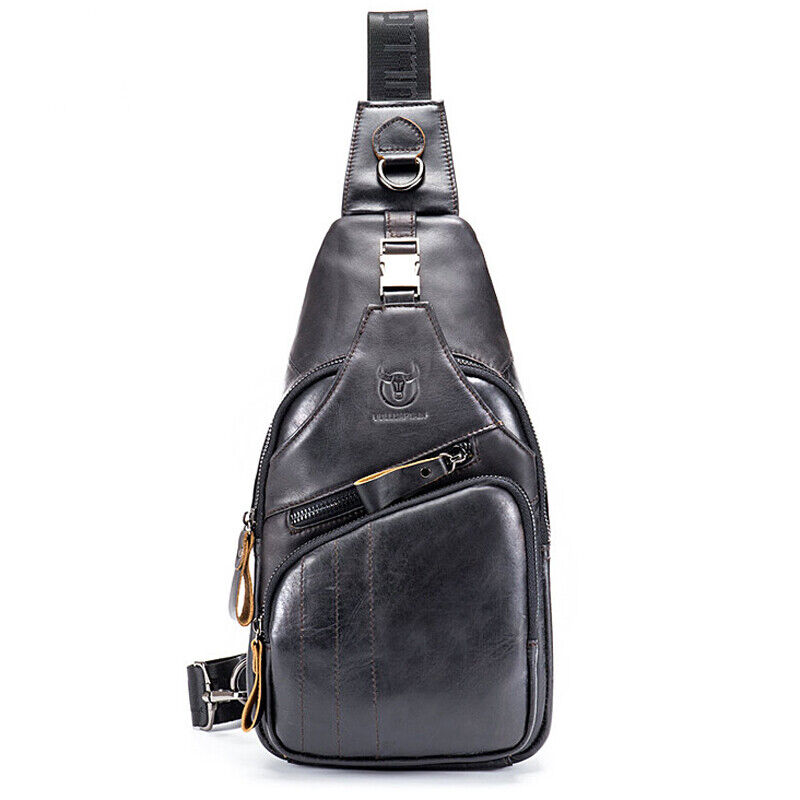 100% Cowhide Leather Crossbody Bag Chest Bag Hiking Sling Backpack Shoulder Bag