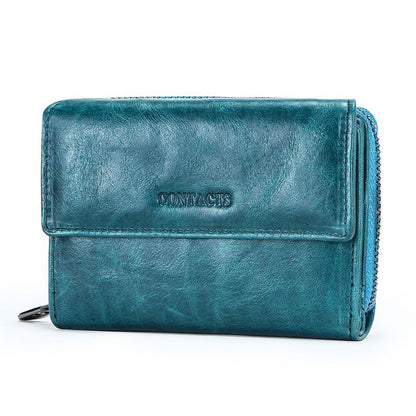 Genuine Leather Fashion Wallets Trifold Design Money Bag Zipper Small Coin Purse