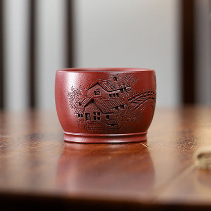 Boutique Tea Cup True Yixing Zisha Purple Clay Master Cup Marked Hand Carved New